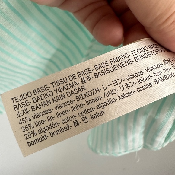 New Massimo Dutti Green Striped Linen Cotton Off Shoulder Top Sz 10 - Picture 4 of 6